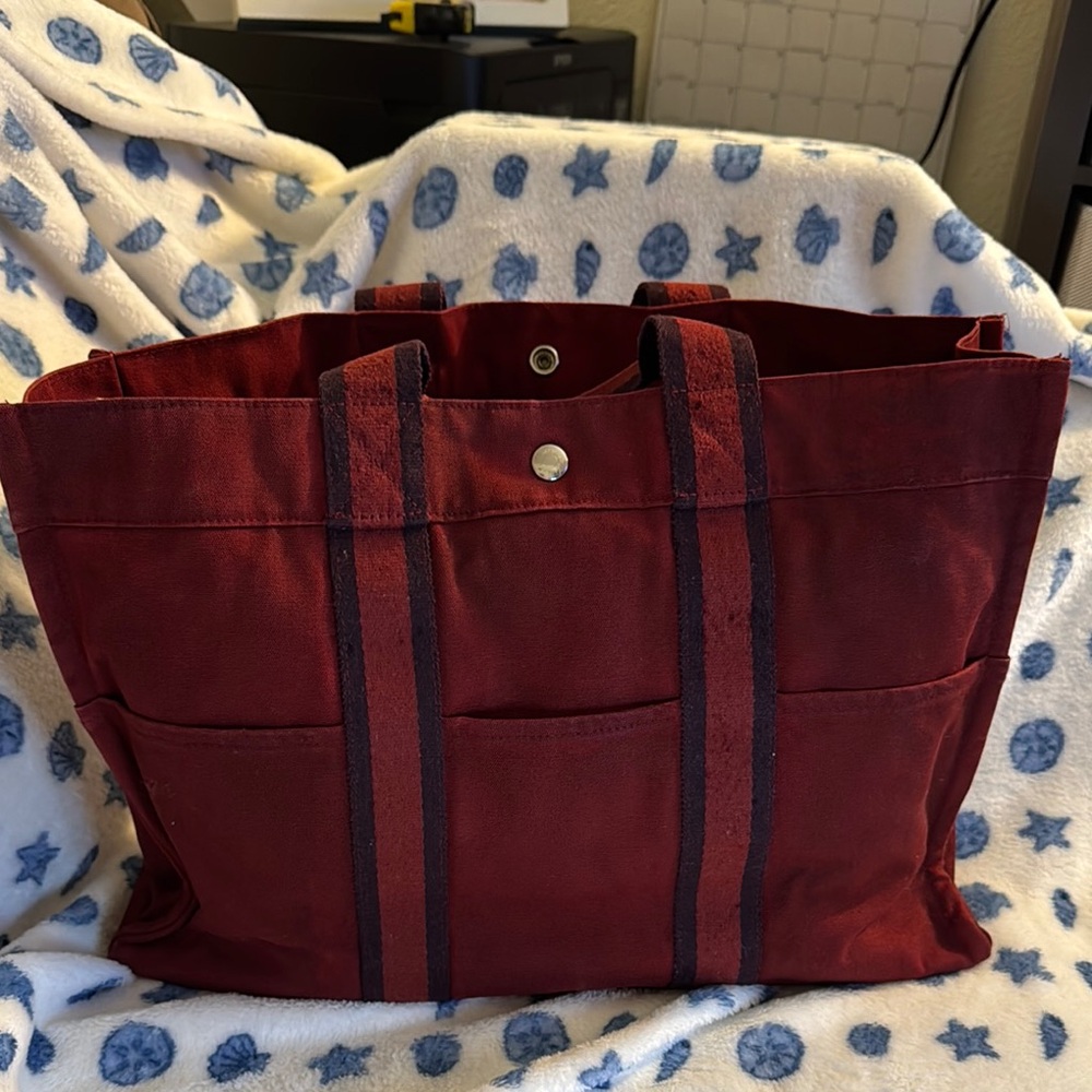 Hermes Red Canvas Tote Bag